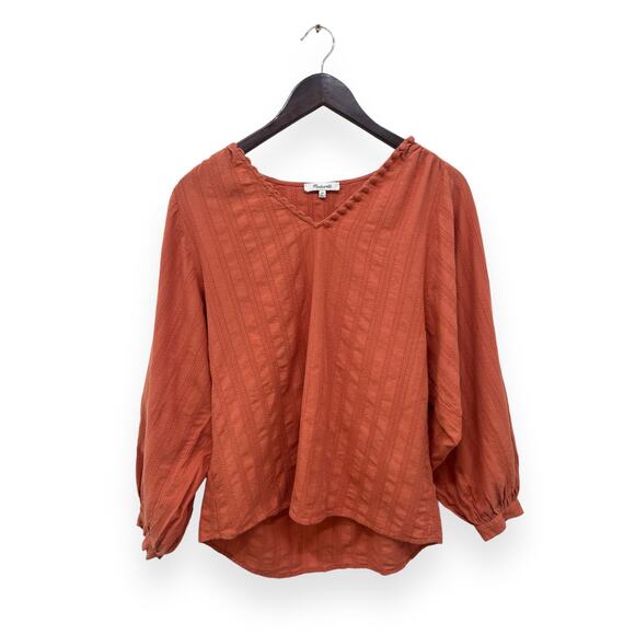 Madewell Palisade Button Front Peasant Top XS Burnt Orange - Picture 2 of 6